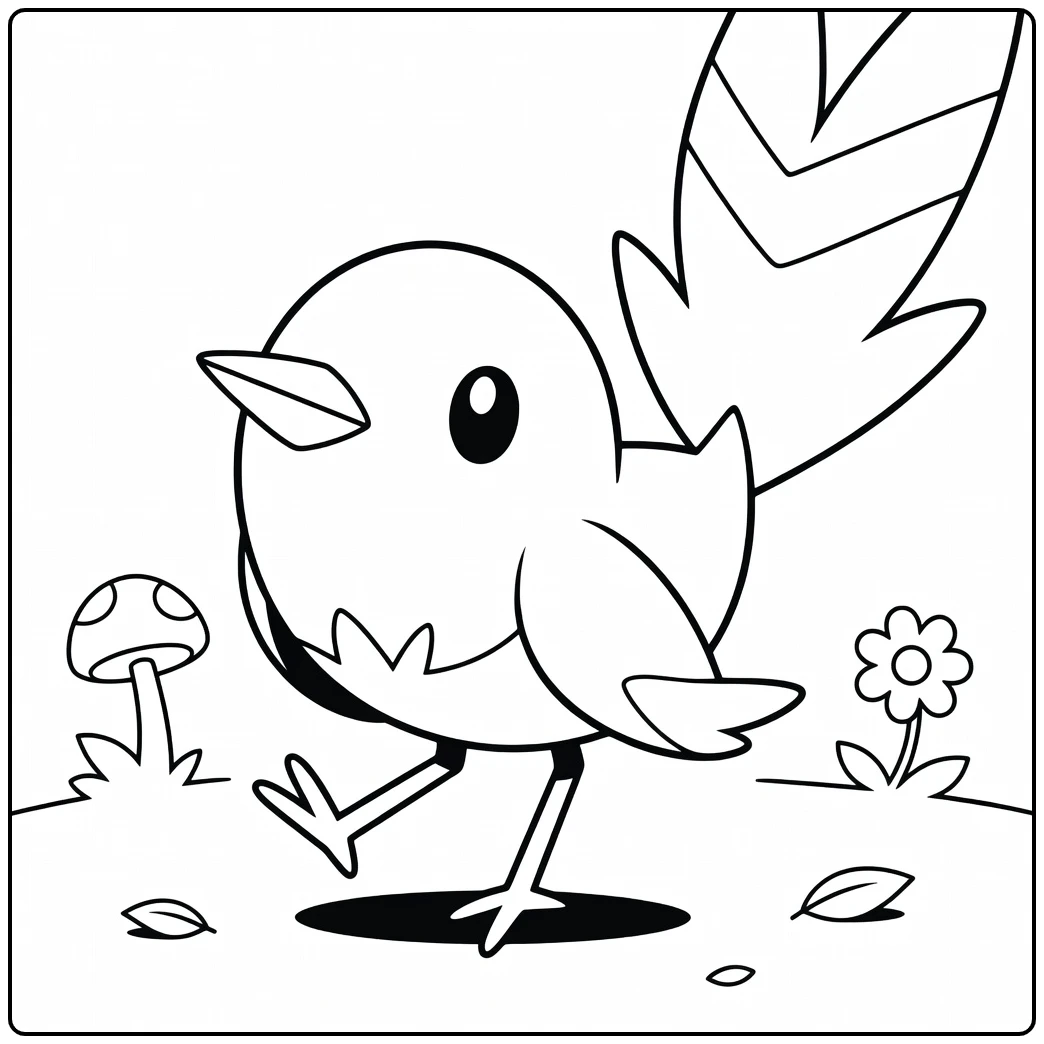 Pokemon Fletchling kleurplaat met paddenstoel en bloem