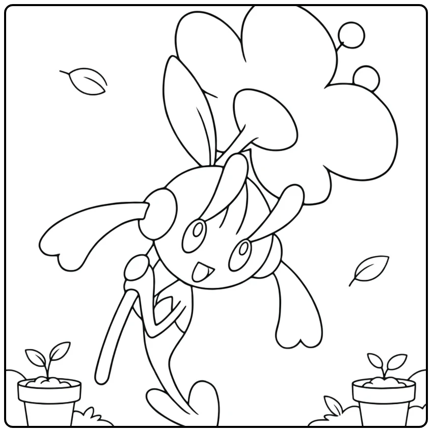 Pokemon Floette kleurplaat met bloem en bladeren