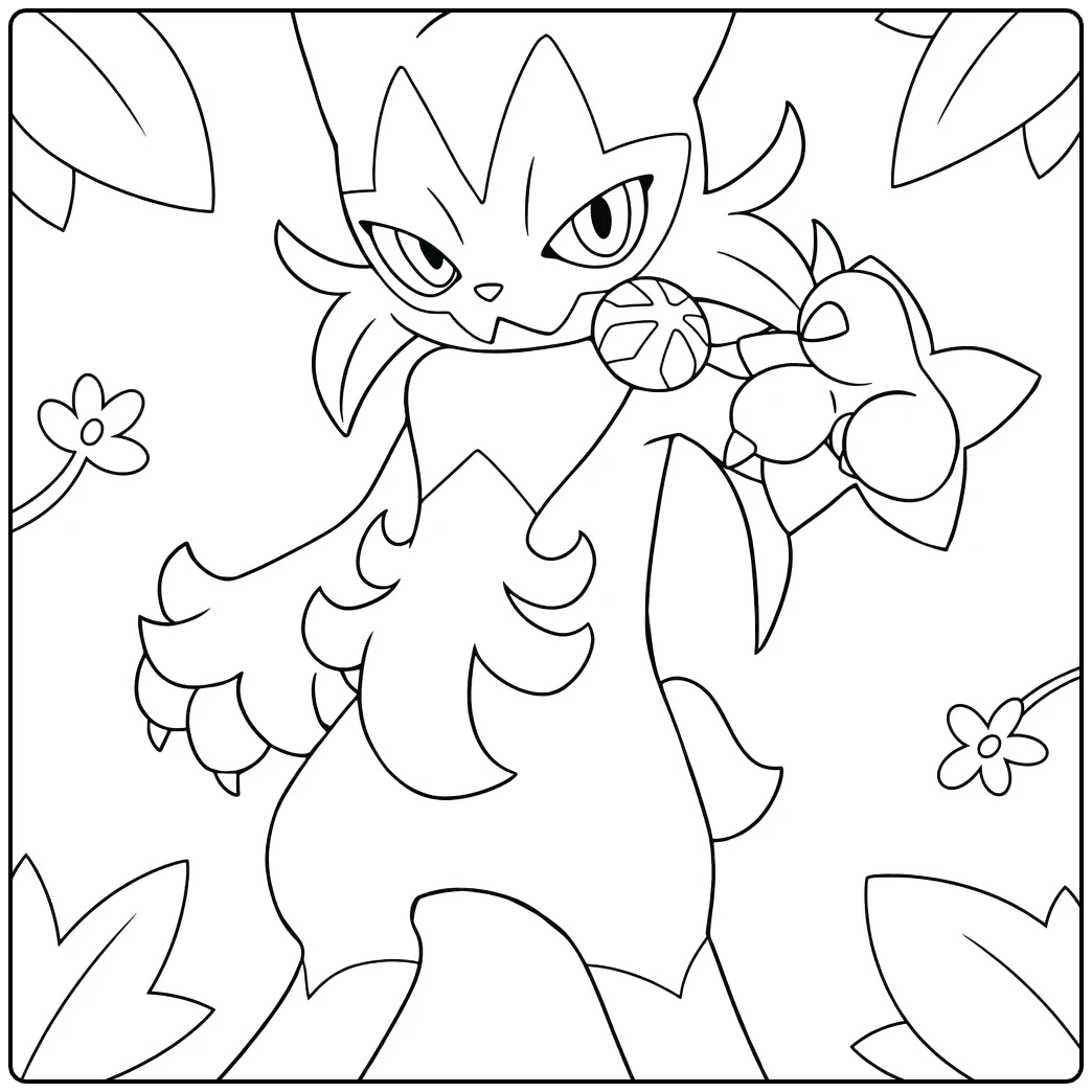 Pokemon Floragato kleurplaat met bladeren en bal