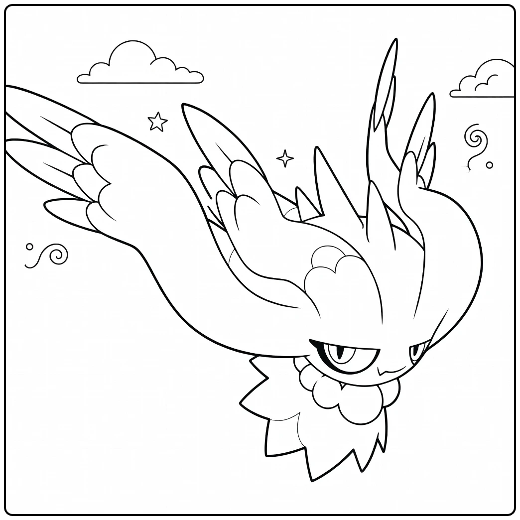 Pokemon Flutter Mane kleurplaat vliegend met sterren