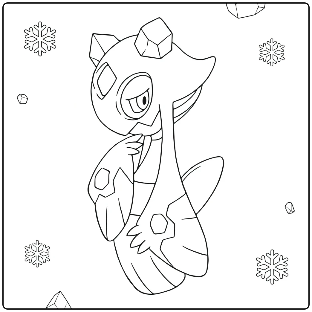 Pokemon Froslass kleurplaat met ijs en sneeuwvlokken