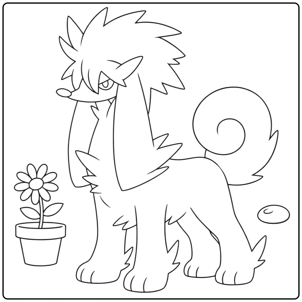 Pokemon Furfrou kleurplaat met madeliefje in pot