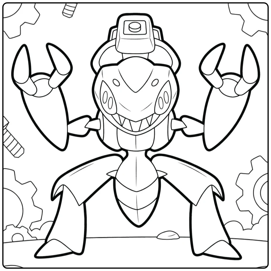 Pokemon Genesect kleurplaat met klauwen en kanon