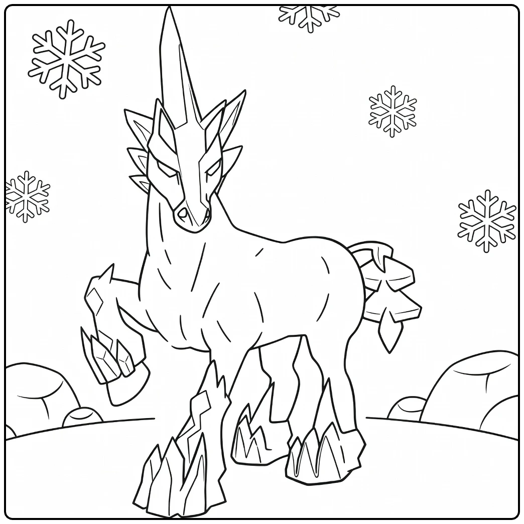Pokemon Glastrier kleurplaat: ijzige paard Pokémon met sneeuw