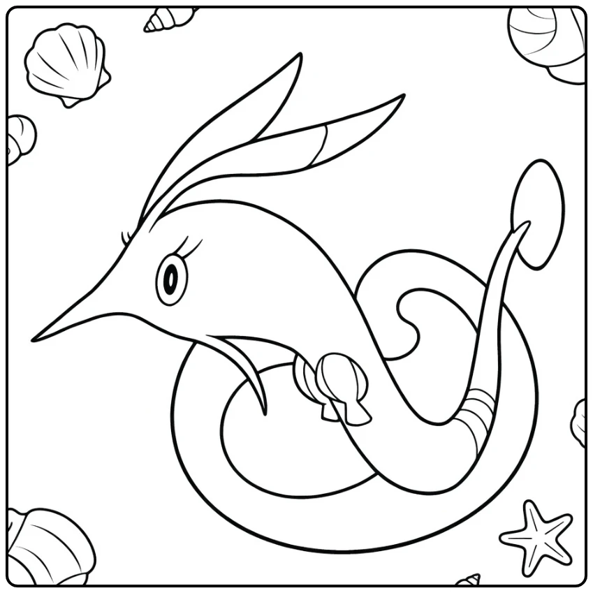 Pokemon Gorebyss kleurplaat met schelpen en zeester