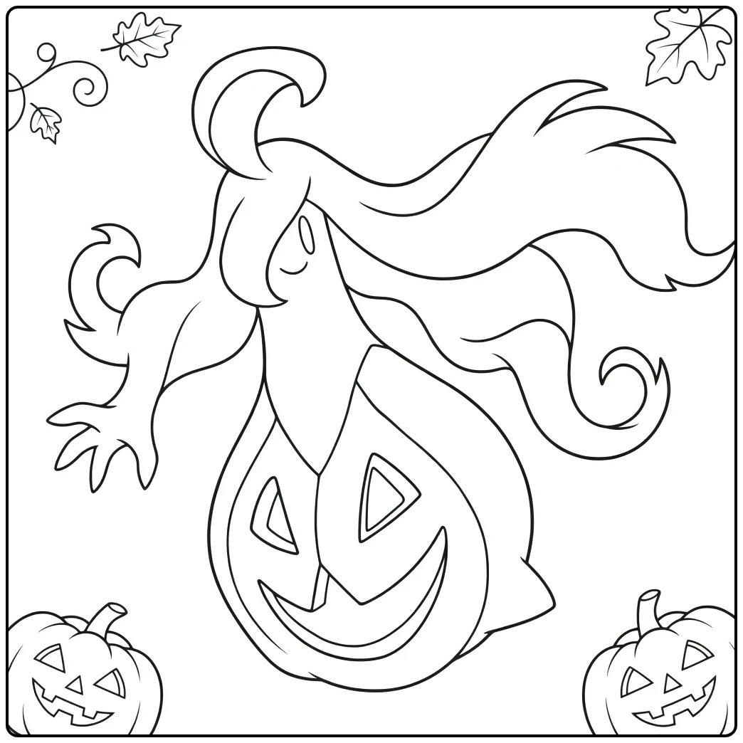 Pokemon Gourgeist kleurplaat, eng Halloween pompoen Pokemon