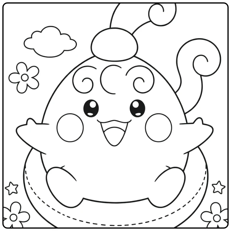 Pokemon Happiny kleurplaat met drijfring en bloemen