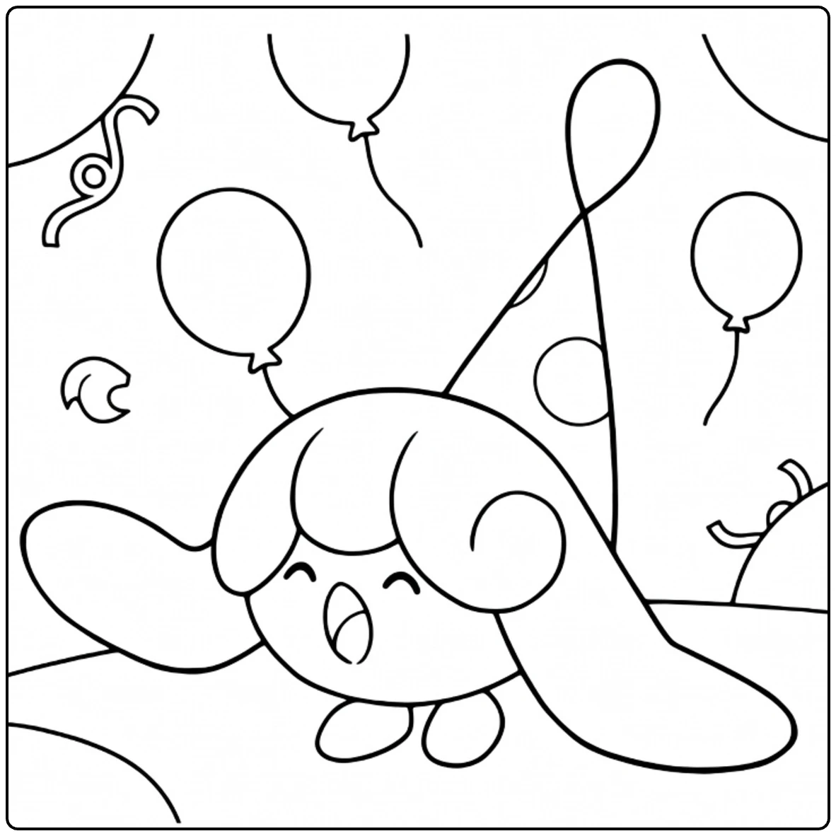 Pokemon Hatenna kleurplaat met feestmuts en ballonnen