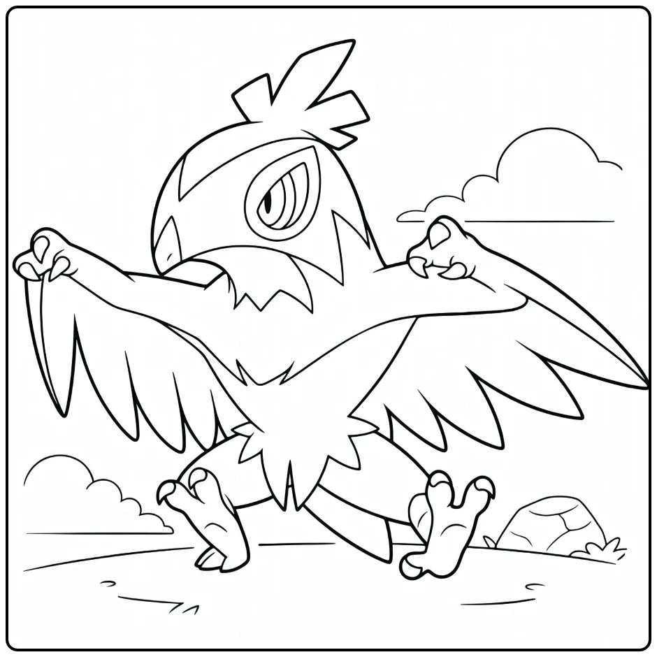 Pokemon Hawlucha kleurplaat: stoere vechtende Pokémon met vleugels