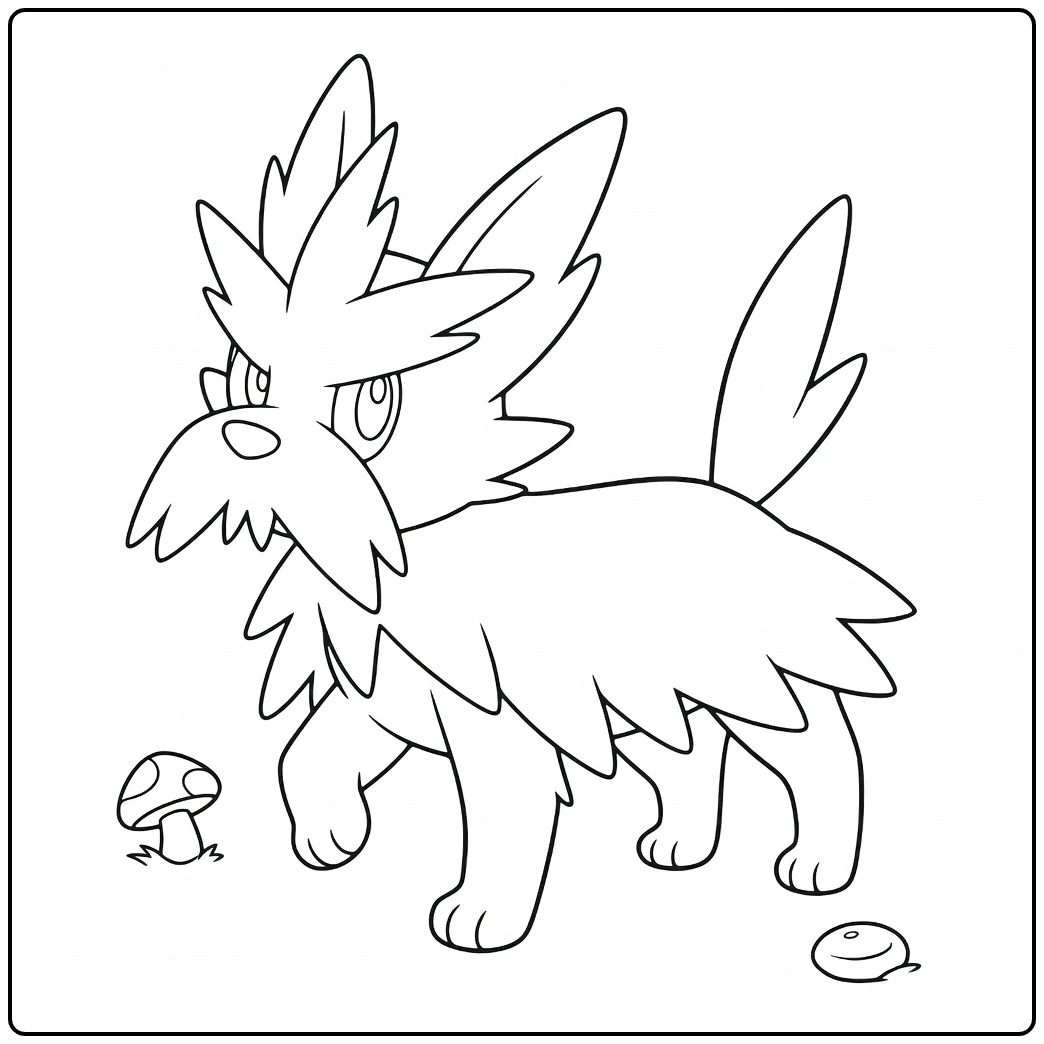 Pokemon Herdier kleurplaat met paddenstoel