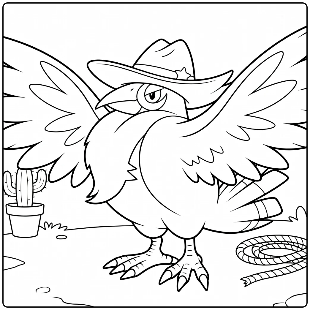 Pokemon Honchkrow kleurplaat cowboy met hoed lasso cactus