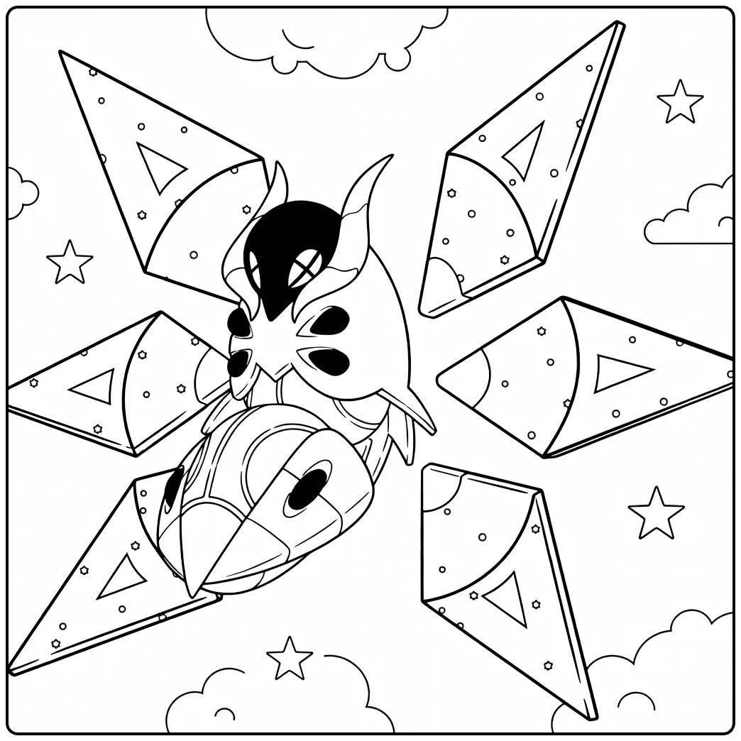 Pokemon Iron Moth kleurplaat met geometrische vleugels