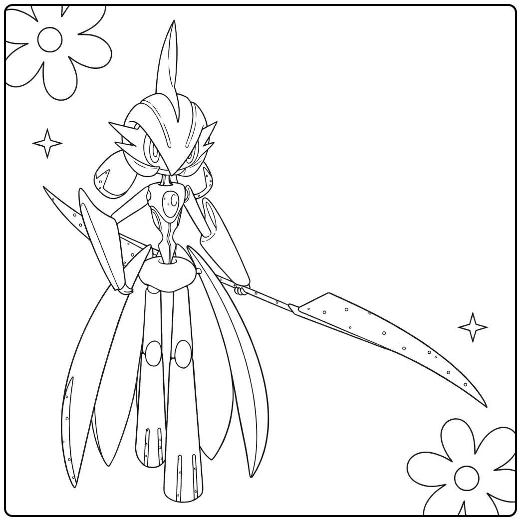Pokemon Iron Valiant kleurplaat met zeis en bloemen