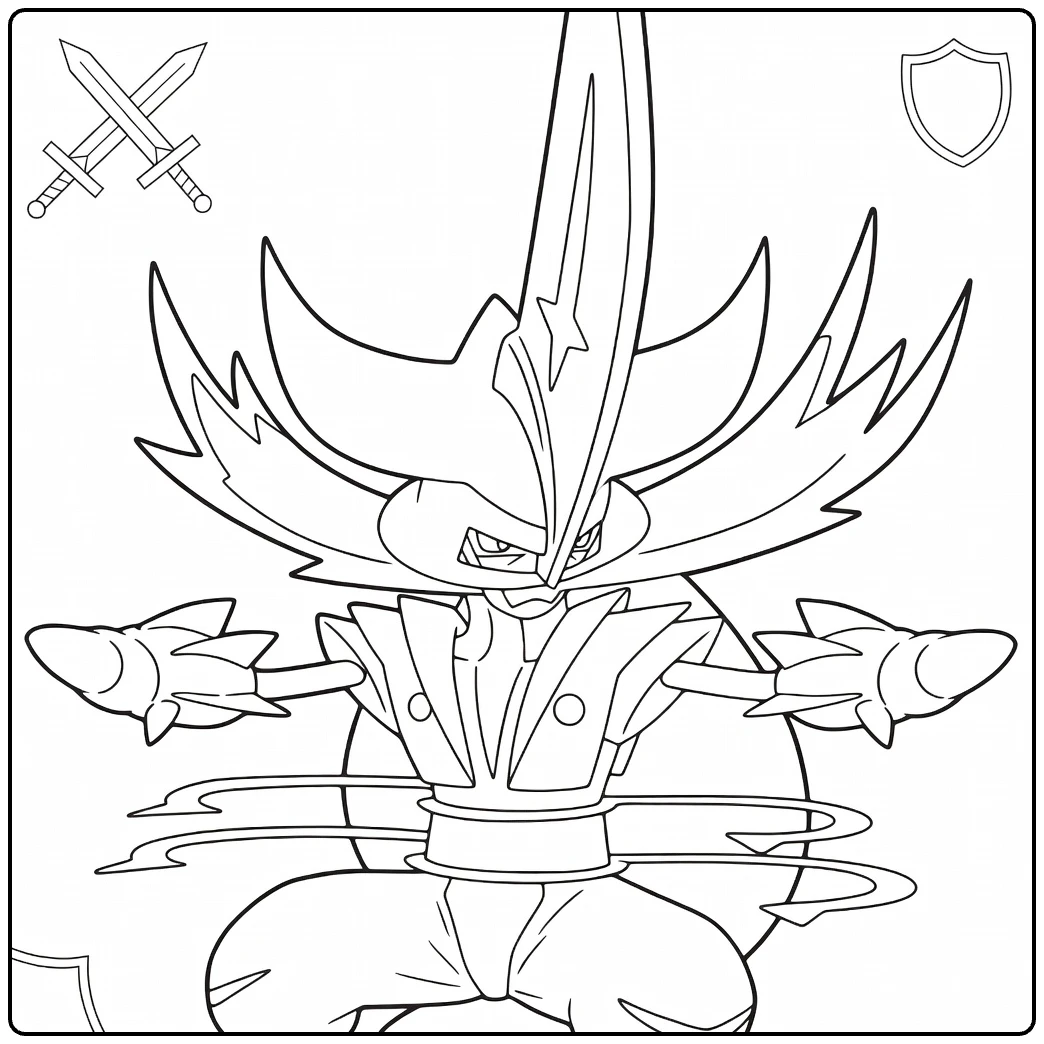 Pokemon Kingambit kleurplaat met zwaard en schild