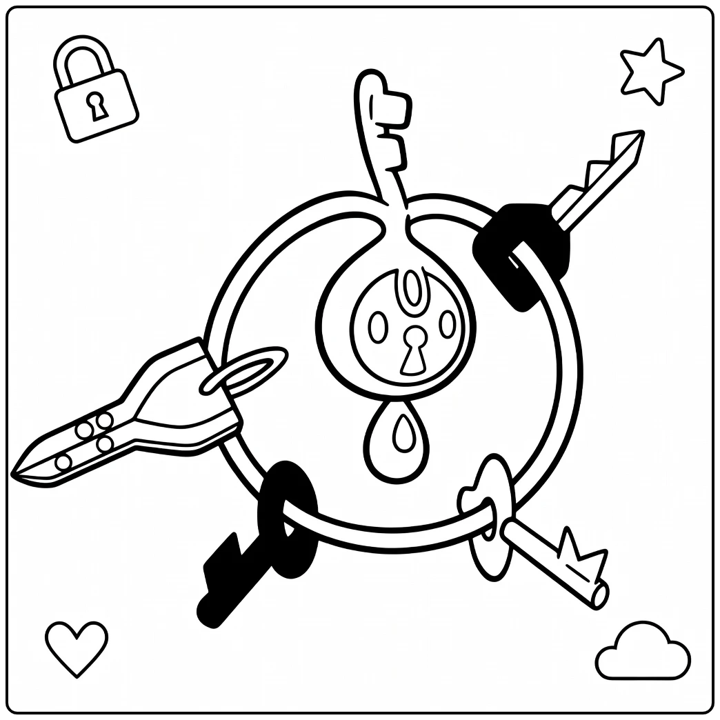 Pokemon Klefki kleurplaat met sleutels ring en gezicht