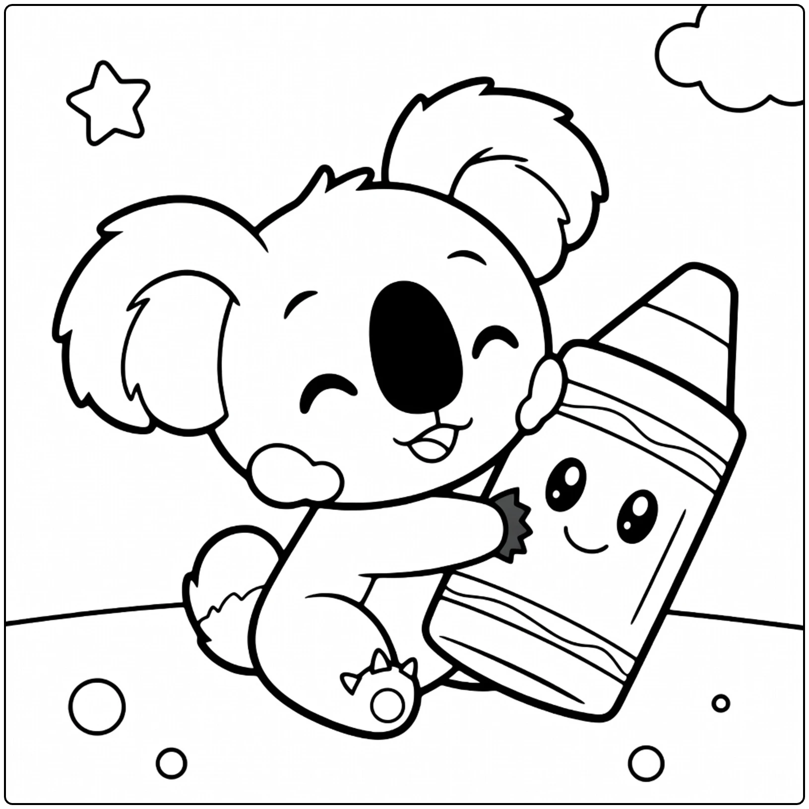 Pokemon Komala kleurplaat: schattige koala met krijtje