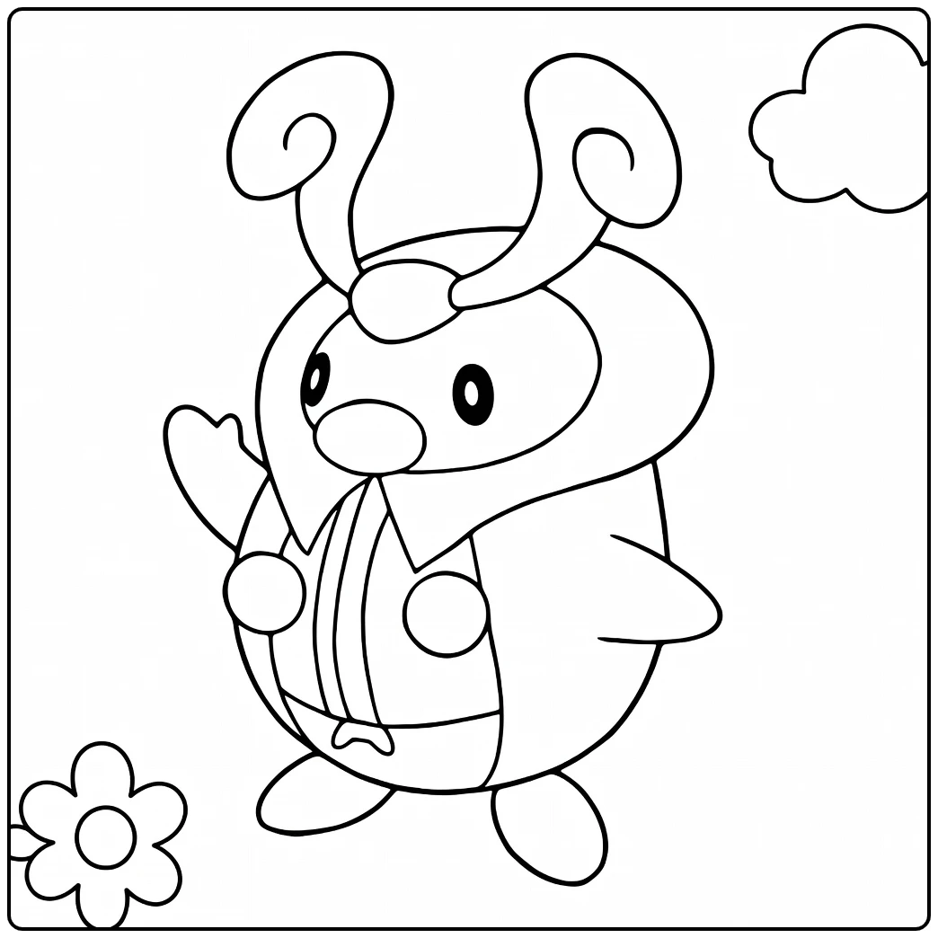 Pokemon Kricketot kleurplaat wuivend met bloem