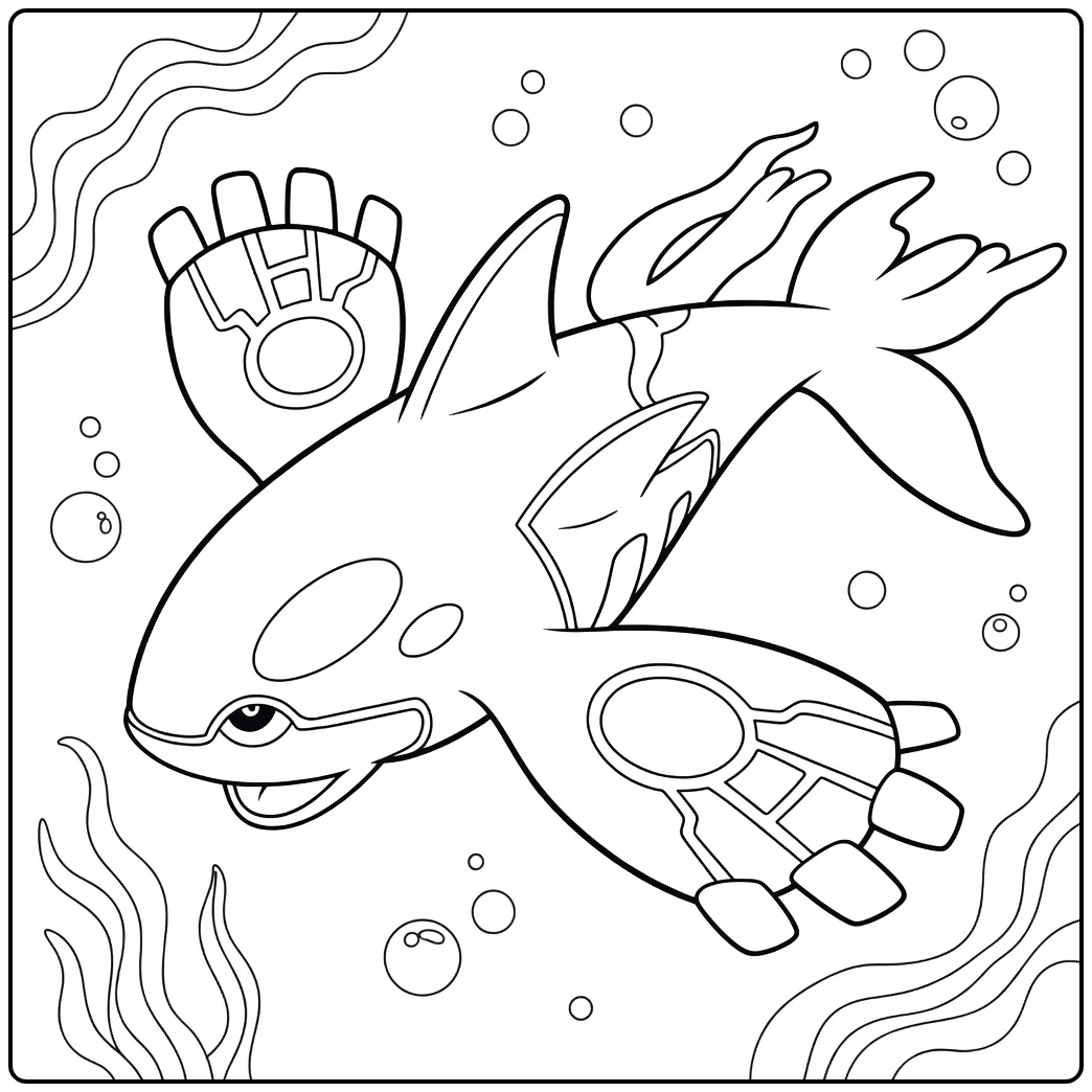 Pokemon Kyogre kleurplaat zee avontuur met bubbels