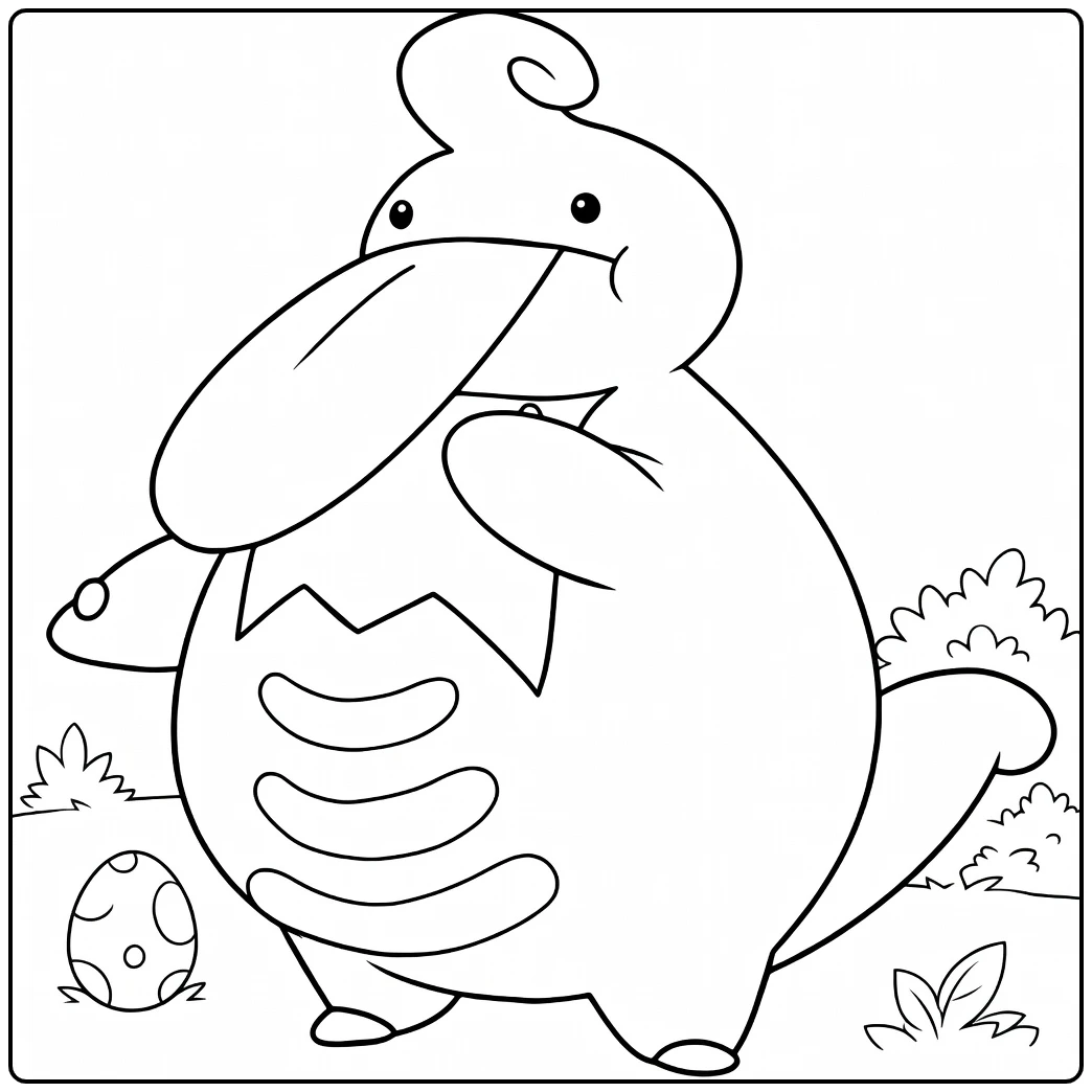 Pokemon Lickilicky kleurplaat met lange tong en ei