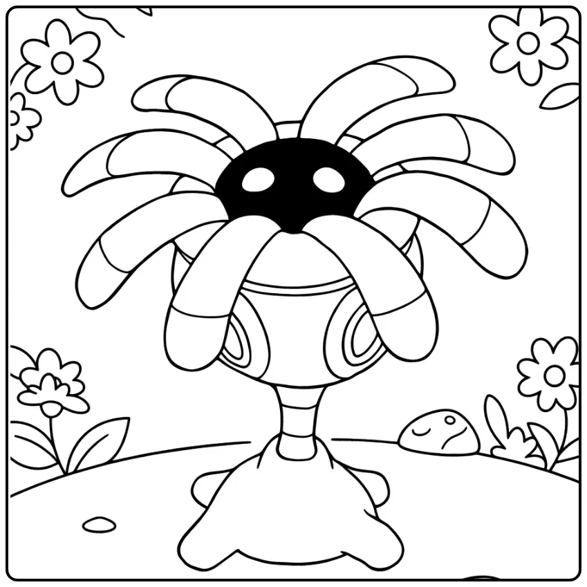 Pokemon Lileep kleurplaat met tentakels en bloemen