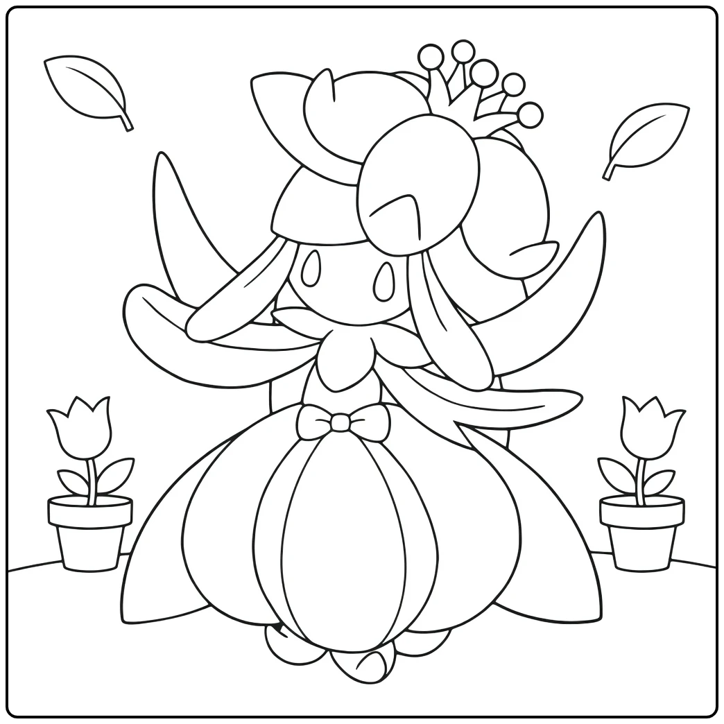 Pokemon Lilligant kleurplaat met tulpen en bladeren