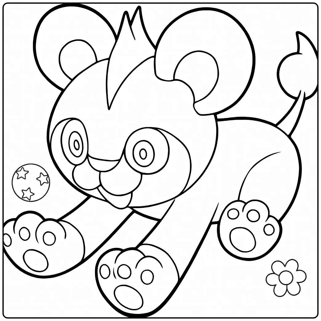 Pokemon Litleo kleurplaat: schattig leeuwtje met sterbal