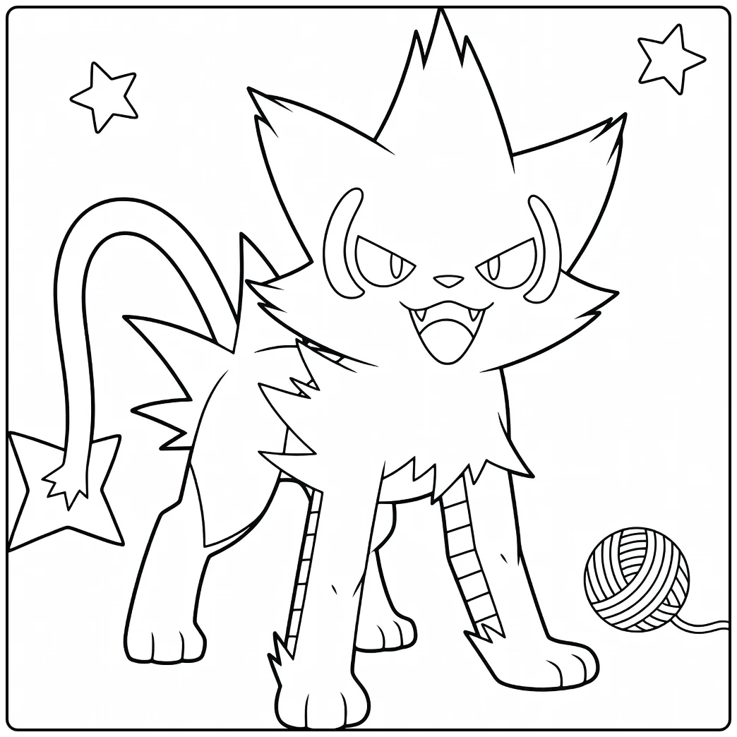 Pokemon Luxray kleurplaat met sterren en bol wol