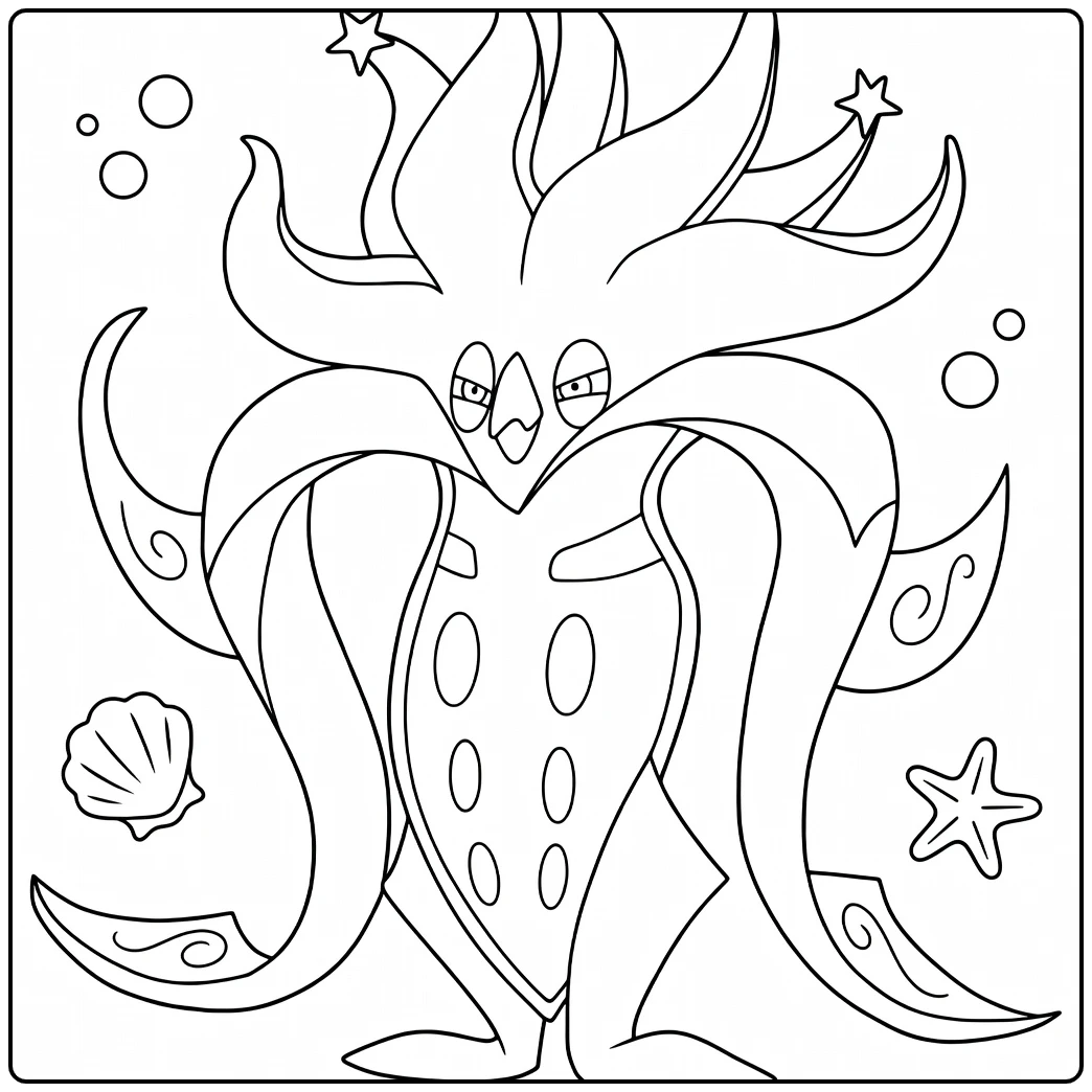 Pokemon Malamar kleurplaat met tentakels bubbels sterren