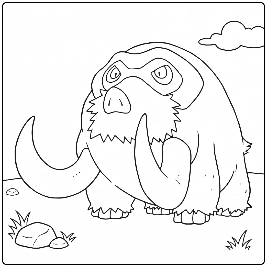 Pokemon Mamoswine kleurplaat - woeste mammoet met slagtanden