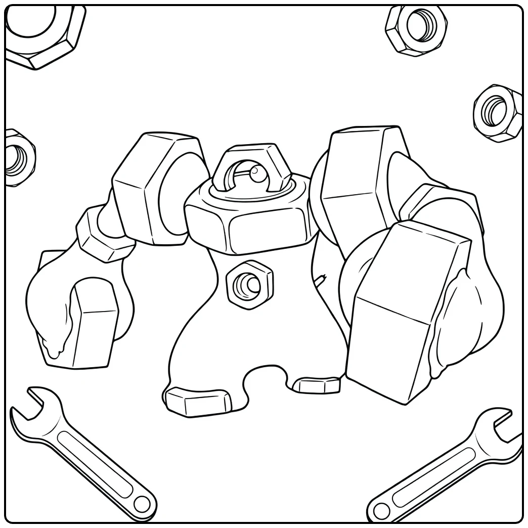 Pokemon Melmetal kleurplaat met moeren bouten