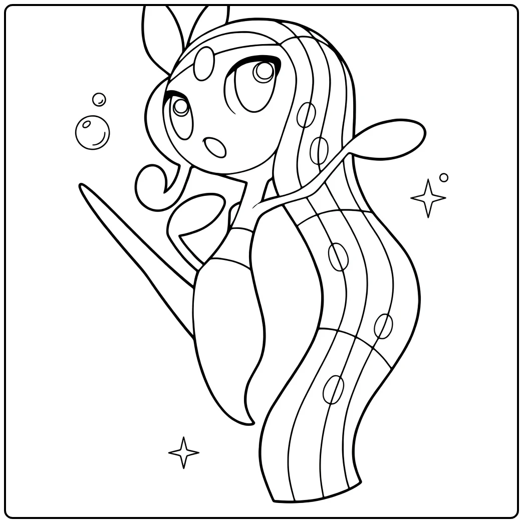Pokemon Meloetta kleurplaat met noten en bubbels