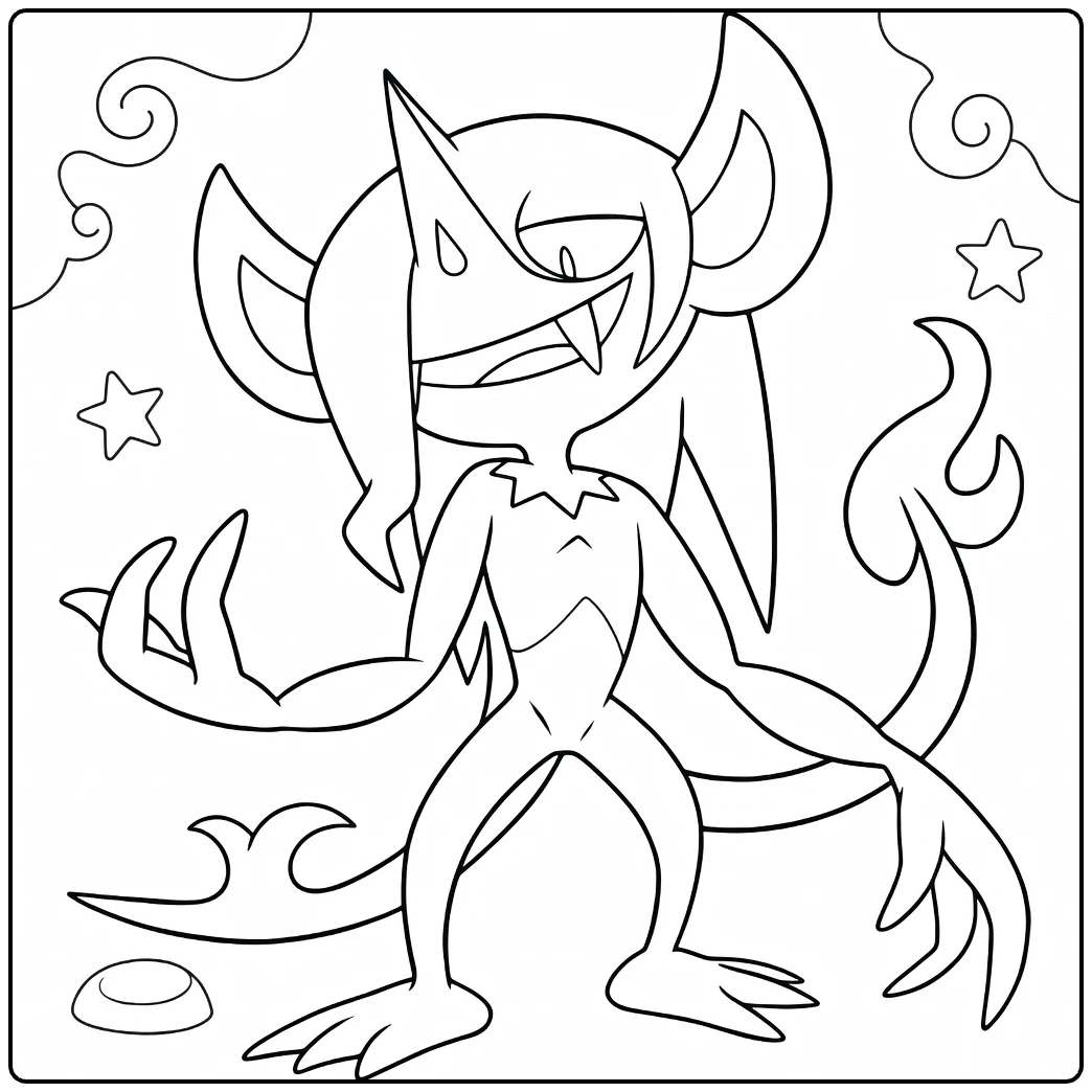 Pokemon Morgrem kleurplaat - boosaardig met klauwen en tanden