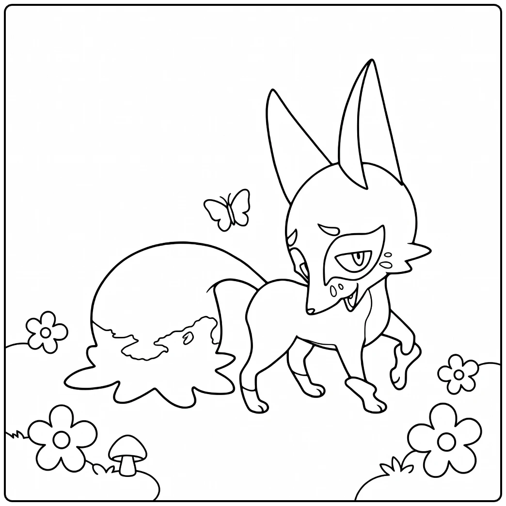 Pokemon Nickit kleurplaat met vlinder en bloemen