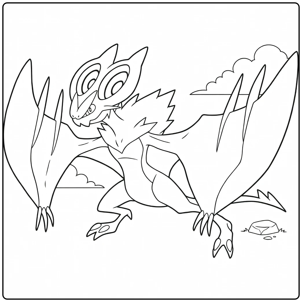 Pokemon Noivern kleurplaat met uitgespreide vleugels en klauwen