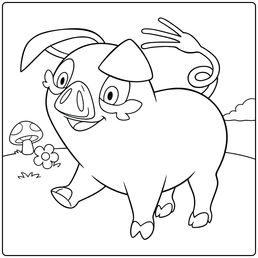 Pokemon Oinkologne kleurplaat: vrolijk varken met hoed