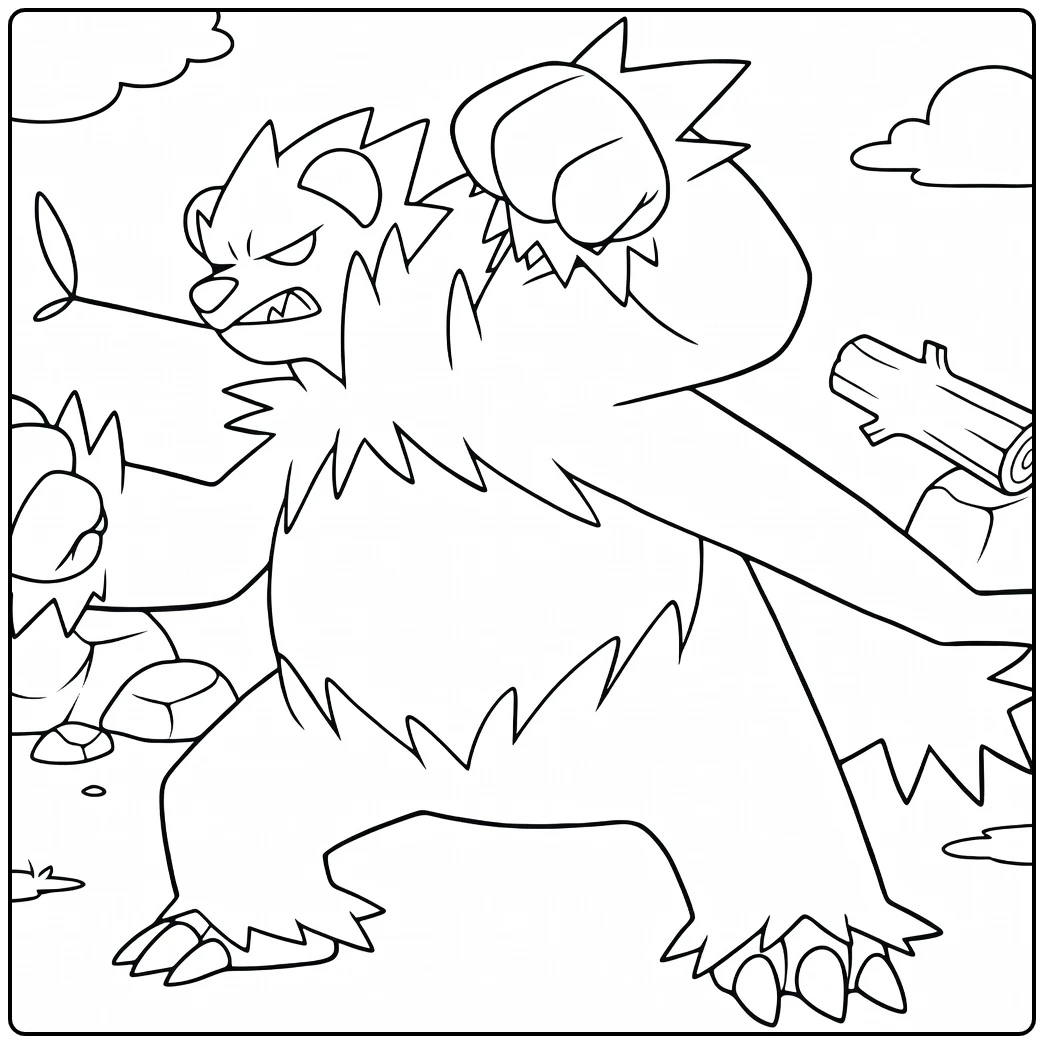 Pokemon Pangoro kleurplaat in boze vechtpose