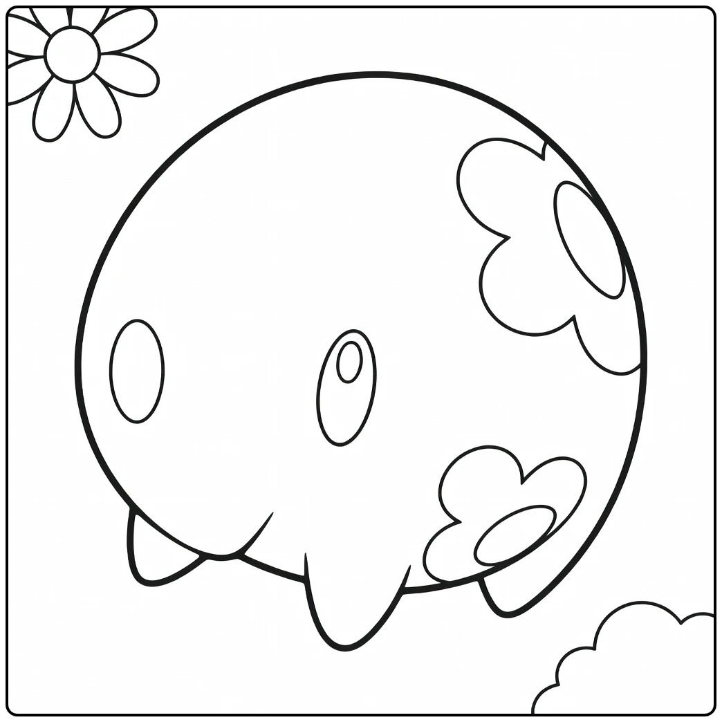 Pokemon Panpour kleurplaat met bloemen en wolken