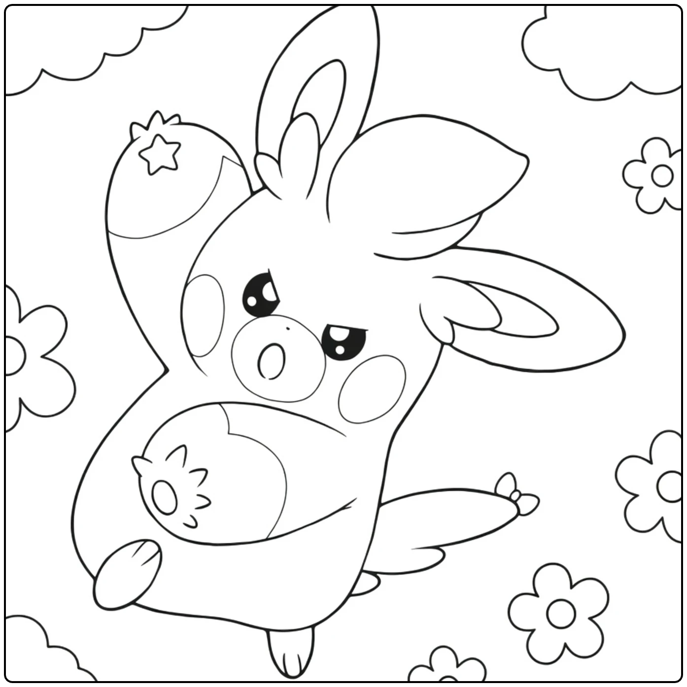 Pokemon Pawmo kleurplaat met wolken bloemen sterren