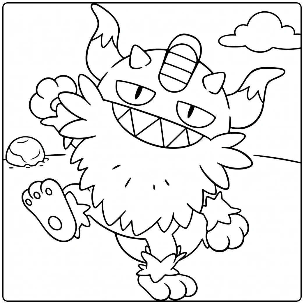 Pokemon Perrserker kleurplaat in stoere actiepose