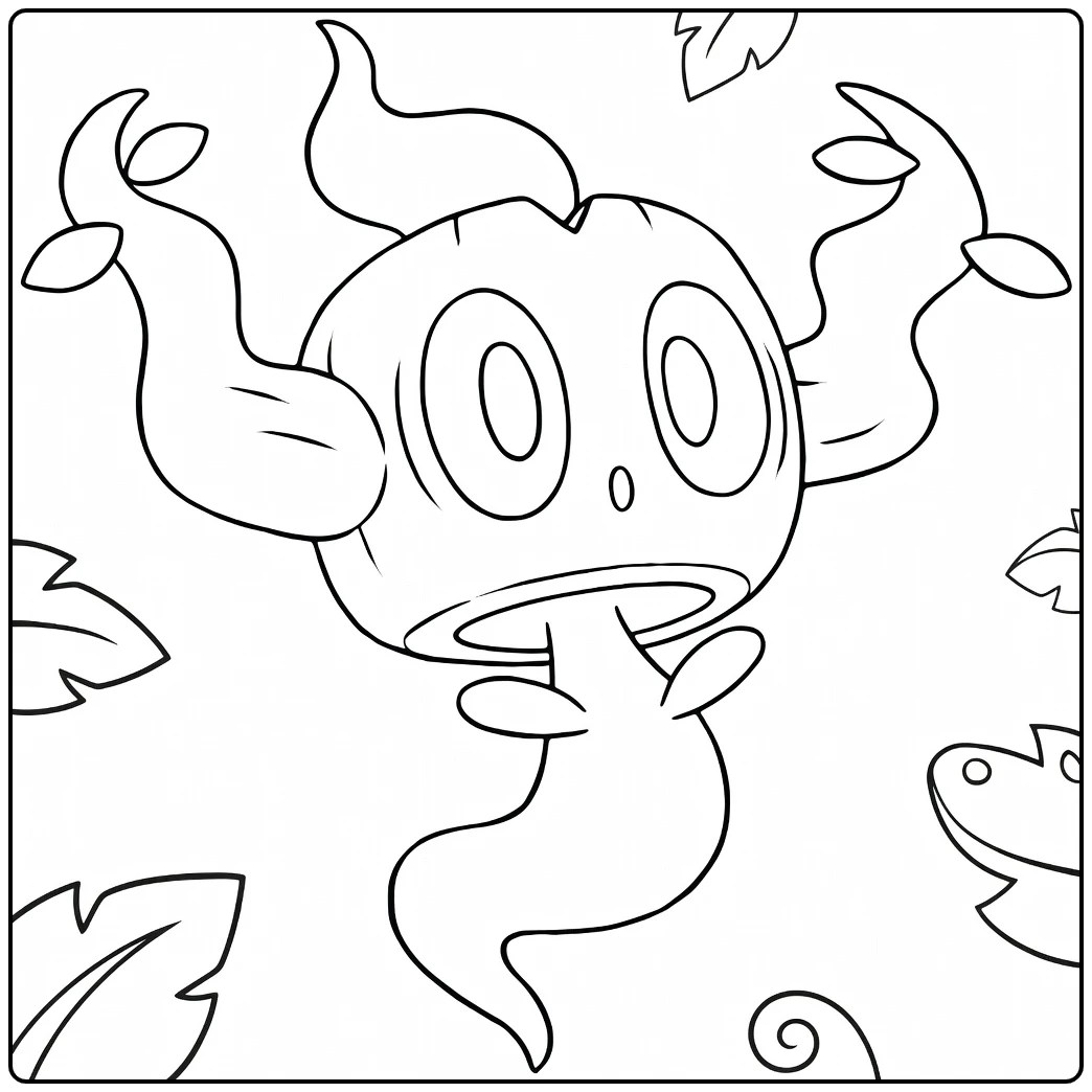 Pokemon Phantump kleurplaat met zwevende bladeren