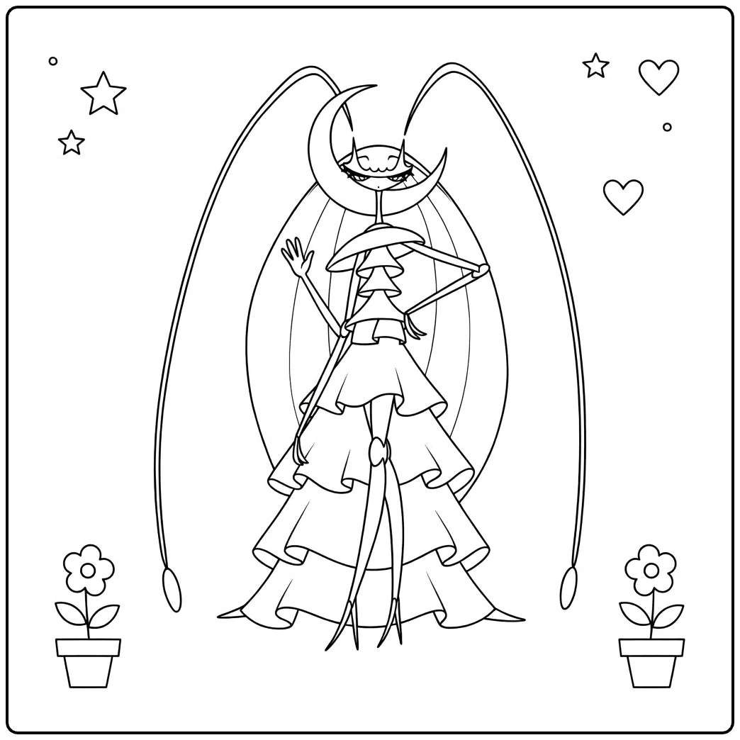Pokemon Pheromosa kleurplaat met sterren harten bloemen