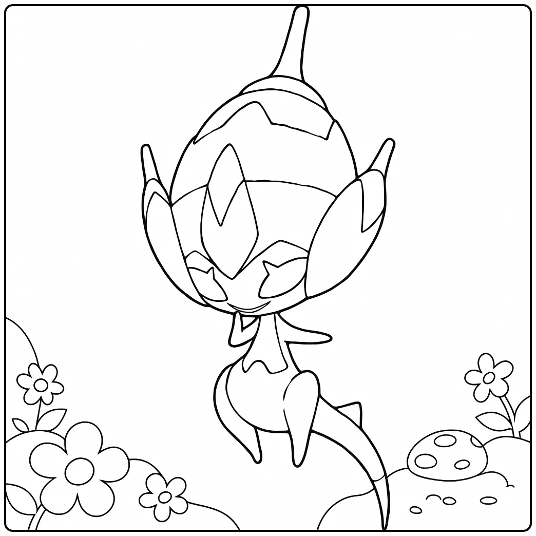 Schattige Pokemon Poipole kleurplaat met bloemen