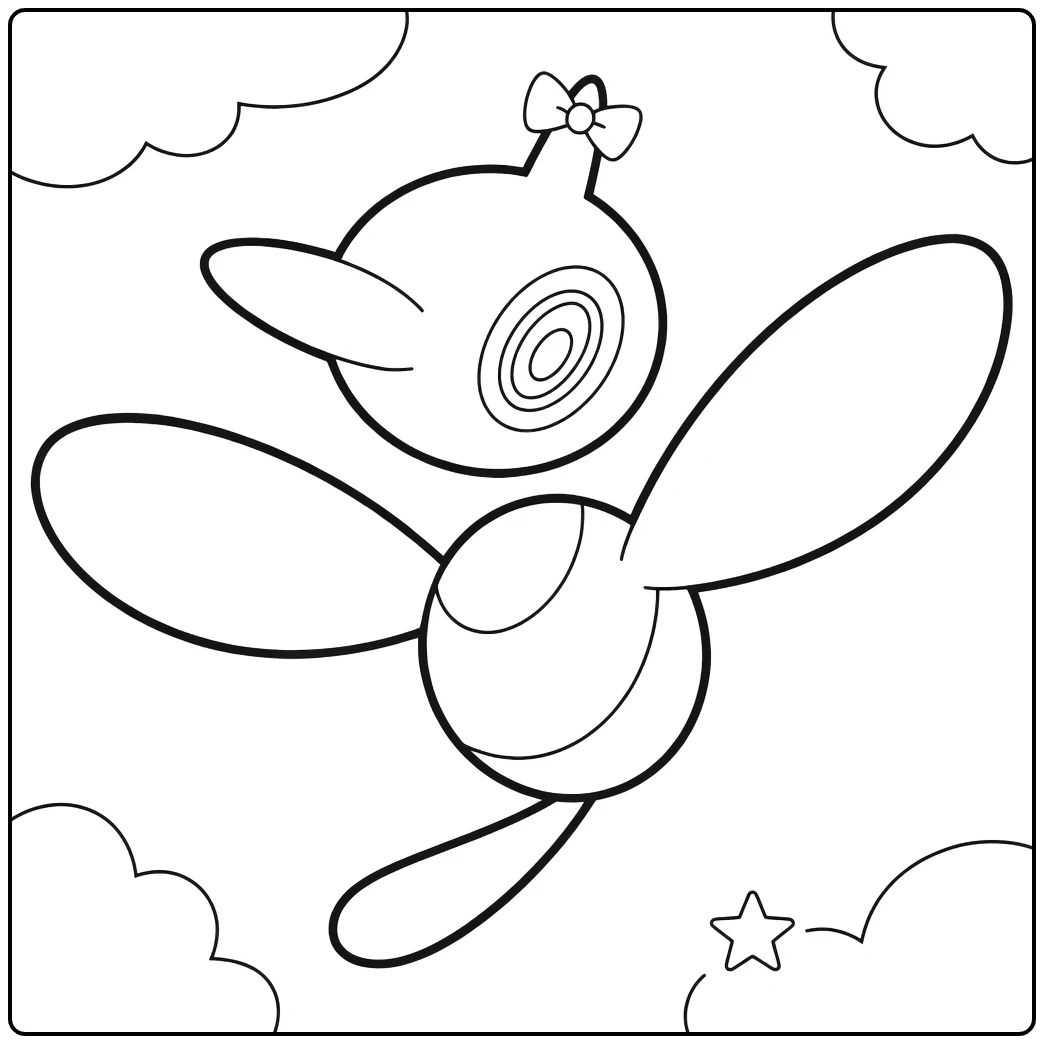 Pokemon Porygon-Z kleurplaat vliegend met strik wolken