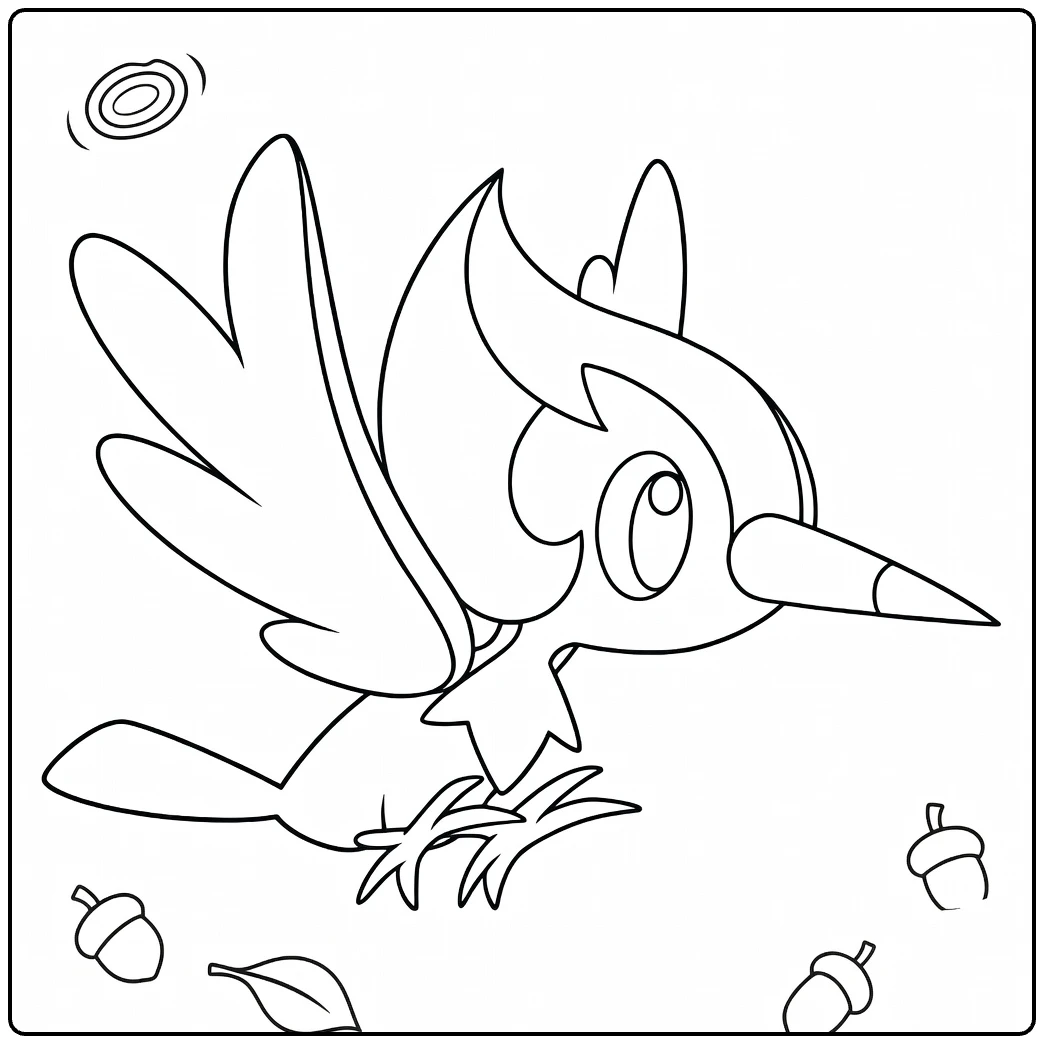 Pokemon Primarina kleurplaat: schattige vogel met eikels