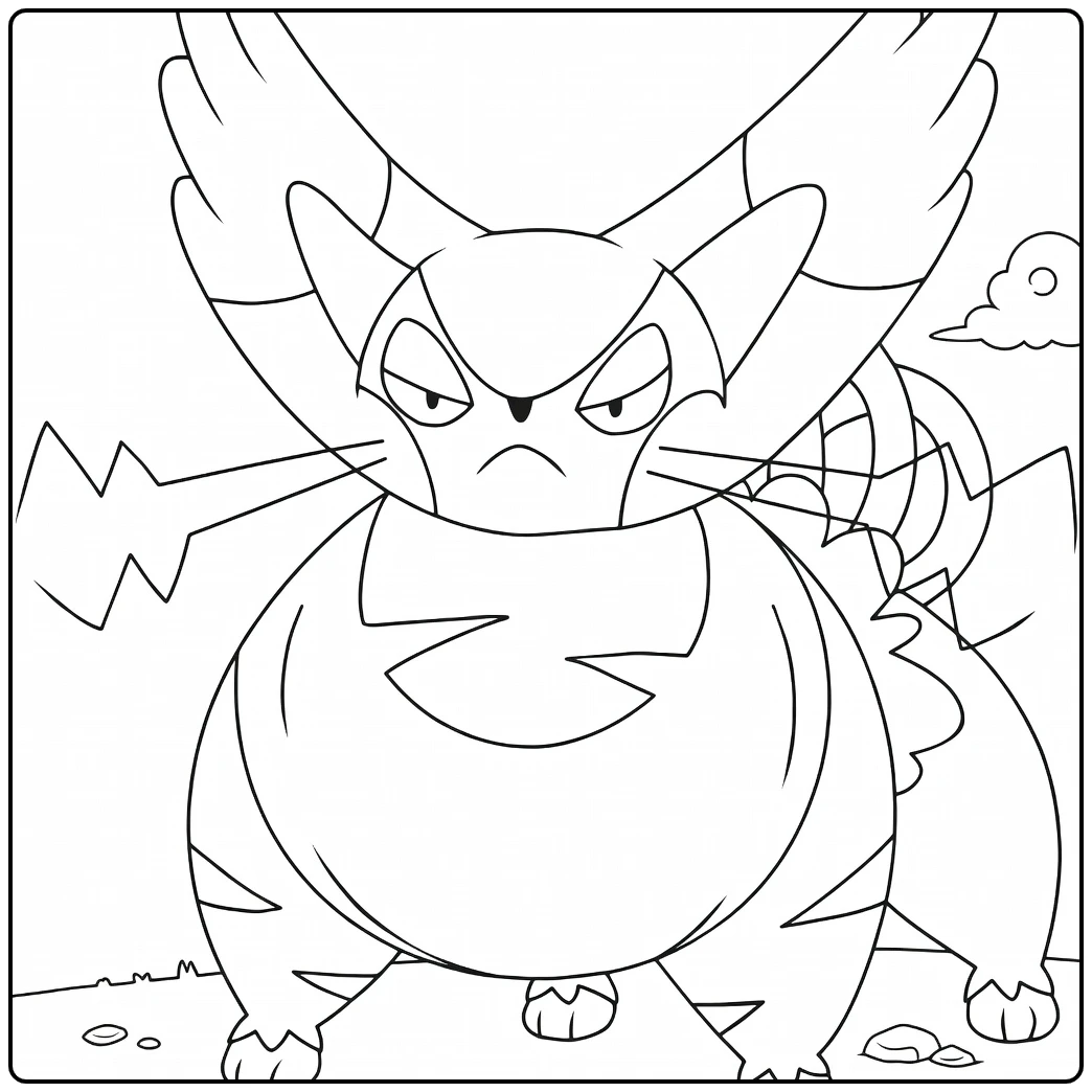 Pokemon Purugly kleurplaat: boze kat met vleugels