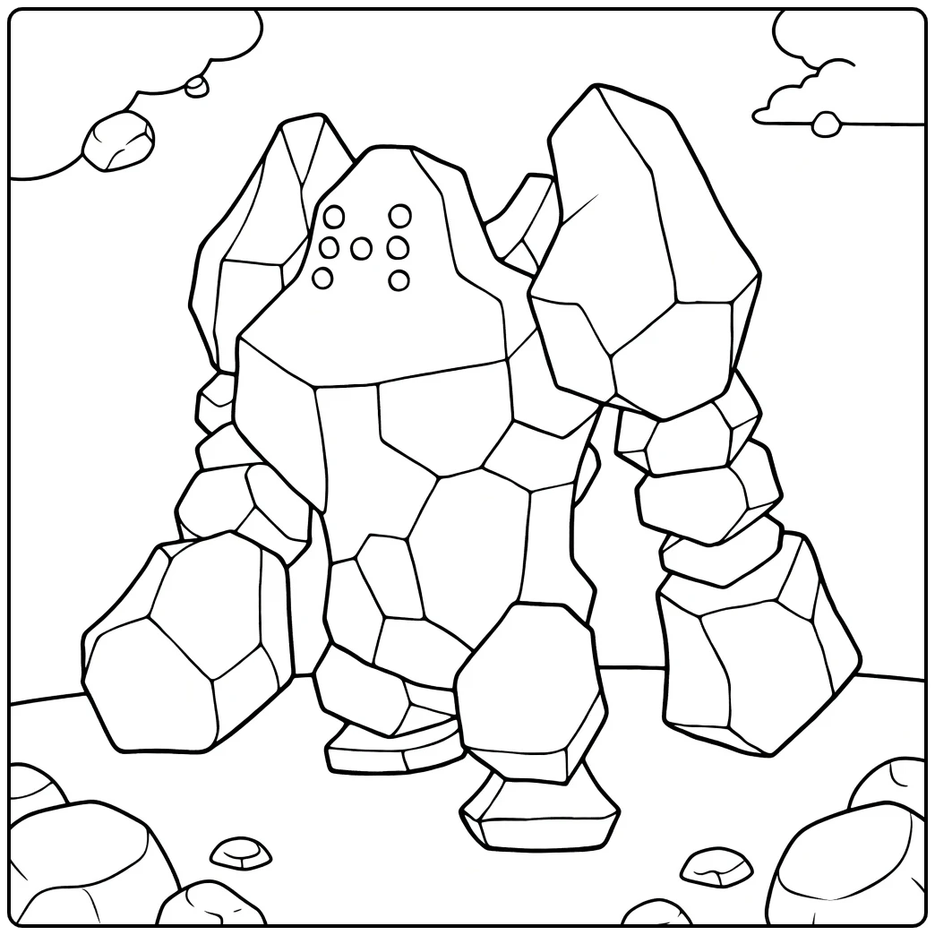 Pokemon Regirock kleurplaat: robuuste stenen reus te kleuren