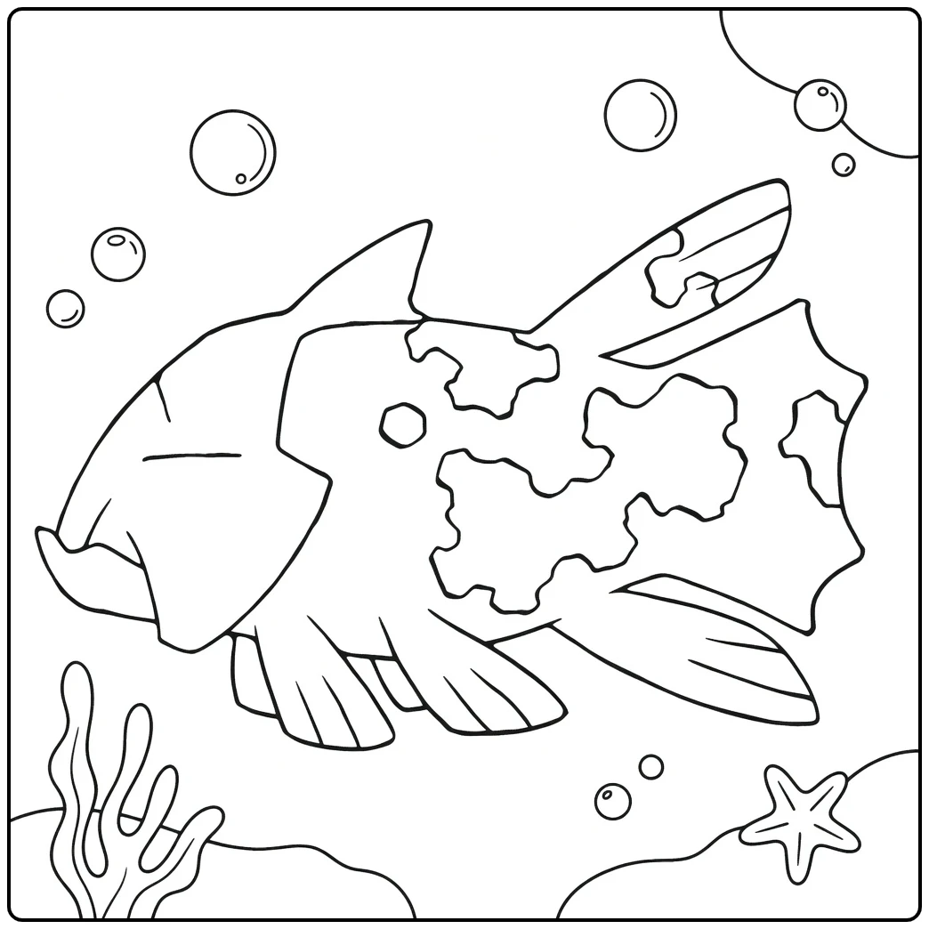 Pokemon Relicanth kleurplaat met bubbels en zeewier