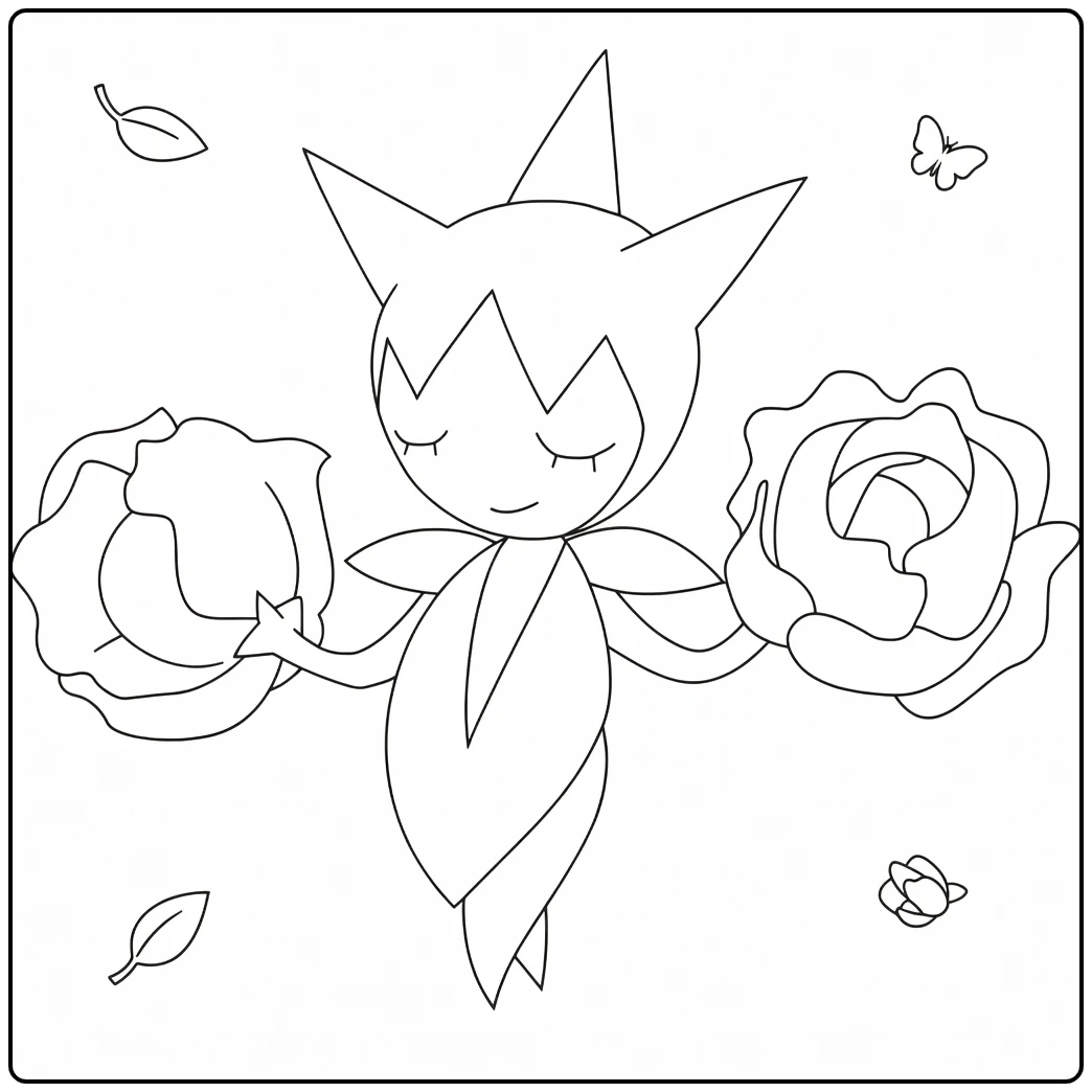 Pokemon Roselia kleurplaat met rozen vlinder bladeren