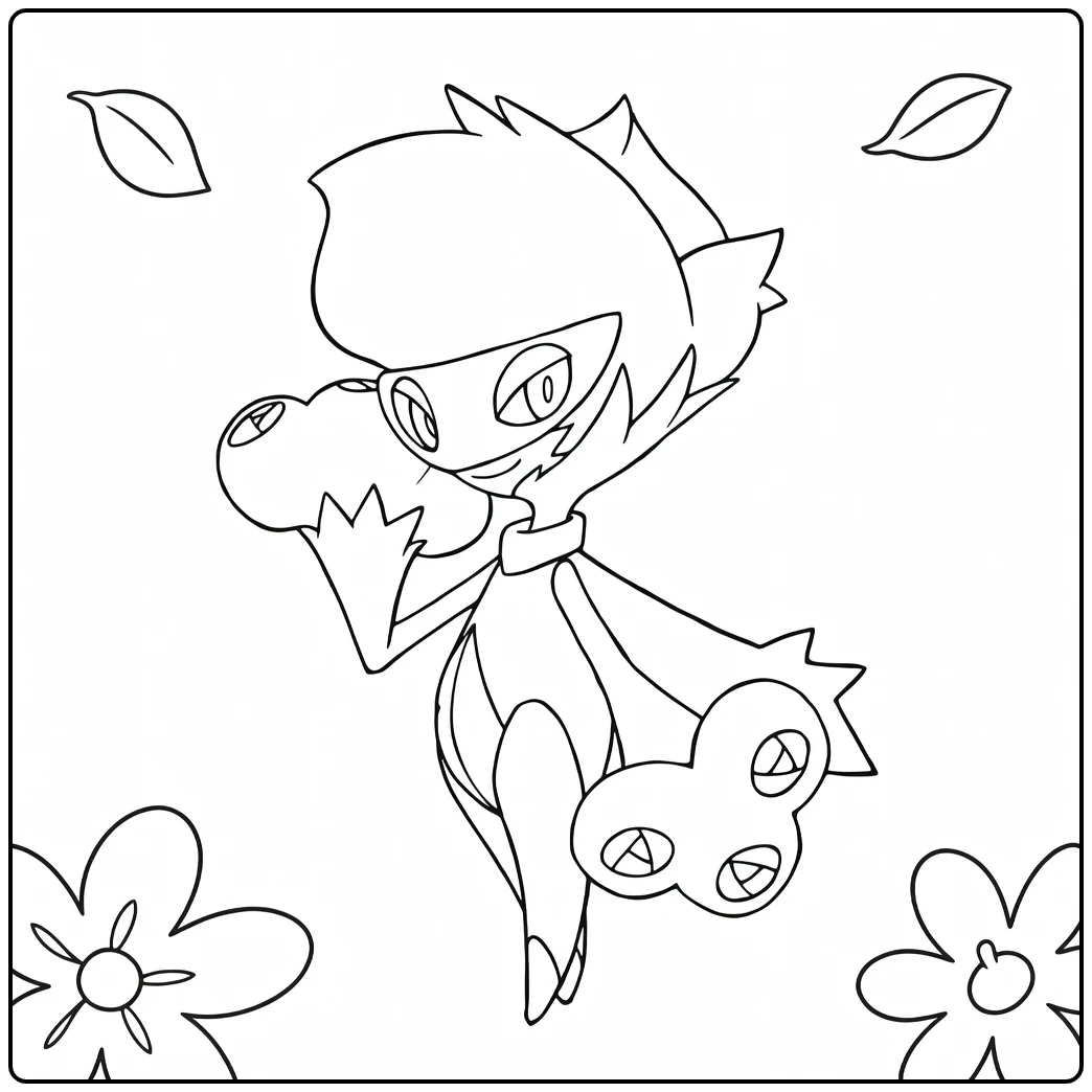 Pokemon Roserade kleurplaat met bloemen en bladeren