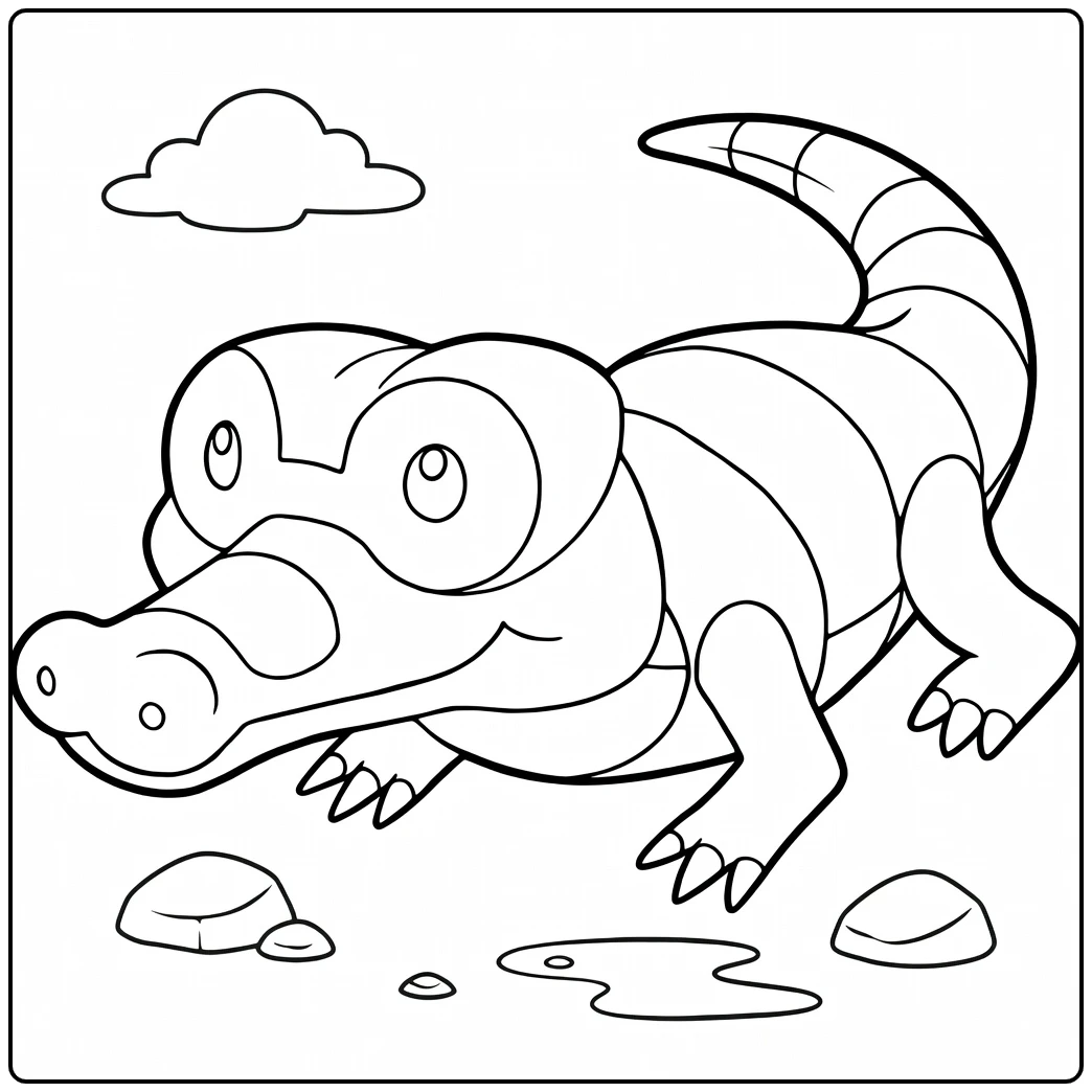 Pokemon Sandile kleurplaat met rotsen en plasjes